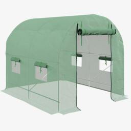 Rackhams Walk-In Garden Polytunnel Greenhouse with Steel Frame, PE Cover, Roll-Up Door and 4 Windows, 2.5 x 2m, Green - thumbnail 1