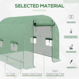 Rackhams Walk-In Garden Polytunnel Greenhouse with Steel Frame, PE Cover, Roll-Up Door and 4 Windows, 2.5 x 2m, Green - thumbnail 3