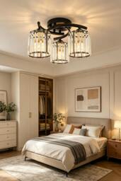 Rackhams 3-Light Ceiling Light with Glass Shade - Black - thumbnail 1