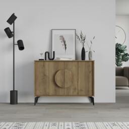 Rackhams Gora Sideboard Modern Storage Cabinet with 2 Pull-open Doors Metal Legs 110cm Width - White Mocha Grey - thumbnail 5
