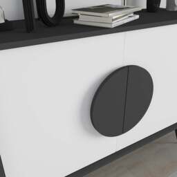 Rackhams Gora Sideboard Modern Storage Cabinet with 2 Pull-open Doors Metal Legs 110cm Width - White Mocha Grey - thumbnail 4