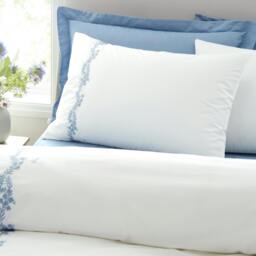 Rackhams Camille Embroidered Floral 200 Thread Count Cotton Duvet Cover Set White / Blue - King - White / Blue - thumbnail 2