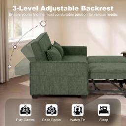 Rackhams Sofa Bed, 4-in-1 Convertible Pull Out Sleeper Sofa - Grey - thumbnail 6