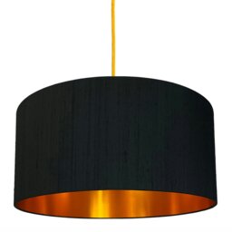 "Rackhams Carbon Black Silk Lampshade With Copper Foil Lining - 60cm Diameter x 20cm Height / (24"" x 8"")"