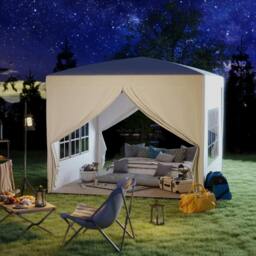 Rackhams 3 x 3m Pop Up Gazebo, Wedding Party Canopy Tent Marquee with Carry Bag and Windows, White - thumbnail 2