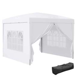 Rackhams 3 x 3m Pop Up Gazebo, Wedding Party Canopy Tent Marquee with Carry Bag and Windows, White - thumbnail 1