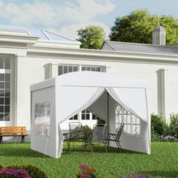 Rackhams 3 x 3m Pop Up Gazebo, Wedding Party Canopy Tent Marquee with Carry Bag and Windows, White - thumbnail 3
