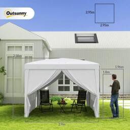 Rackhams 3 x 3m Pop Up Gazebo, Wedding Party Canopy Tent Marquee with Carry Bag and Windows, White - thumbnail 4