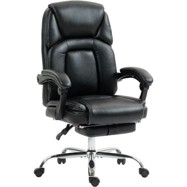 Rackhams Faux Leather Reclining Office Chair, with Footrest - Black