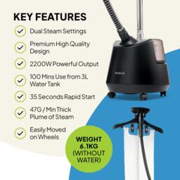 Rackhams f1200 Clothes Steamer Pro - Powerful 2200W Garment Steamer, 3L Tank, Dual Steam, Ideal for Clothes, Curtains and All Fabrics - Matt Black - thumbnail 4