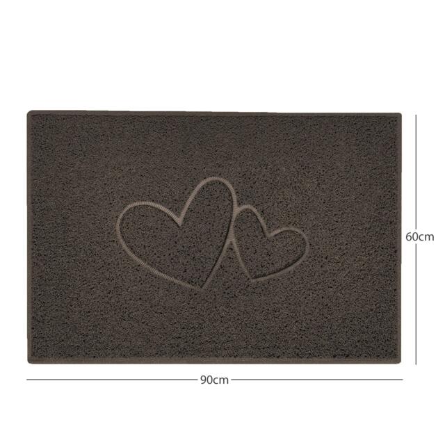 "Rackhams ""Double Heart"" Embossed Loofah Textured Spaghetti Doormat - Brown - 90cm x 60cm - Yes (Suitable for Indoors)" - image 1