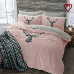 Rackhams Stag Head Teddy Fluffy and Warm Fleece Duvet Cover Set - Silver - King - thumbnail 2