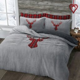 Rackhams Stag Head Teddy Fluffy and Warm Fleece Duvet Cover Set - Silver - King - thumbnail 1