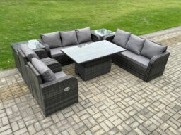 Rackhams Dark Grey Mixed PE Rattan Outdoor Dining Set - Height Adjustable Lifting Table, Reclining Chair & 2 Side Tables - thumbnail 2