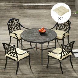 Rackhams Set of 4 Outdoor Seat Cushion with Ties, for Garden Furniture, Beige - Beige - Yarn-dyed Fabric - 48L x 48W x 8Hcm - thumbnail 3