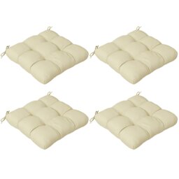 Rackhams Set of 4 Outdoor Seat Cushion with Ties, for Garden Furniture, Beige - Beige - Yarn-dyed Fabric - 48L x 48W x 8Hcm - thumbnail 2