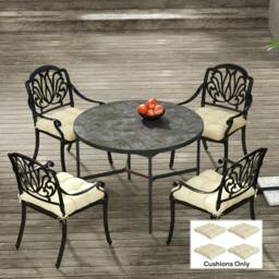 Rackhams Set of 4 Outdoor Seat Cushion with Ties, for Garden Furniture, Beige - Beige - Yarn-dyed Fabric - 48L x 48W x 8Hcm - thumbnail 1