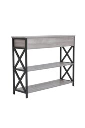 Rackhams 3 Tier Industrial Style Narrow Wooden Console Table with Drawers and Shelves - Grey - thumbnail 3