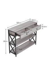 Rackhams 3 Tier Industrial Style Narrow Wooden Console Table with Drawers and Shelves - Grey - thumbnail 2