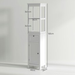 Rackhams Slim Bathroom Storage Cabinet with Open Shelves and Drawer, White - White - thumbnail 5