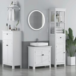 Rackhams Slim Bathroom Storage Cabinet with Open Shelves and Drawer, White - White - thumbnail 1