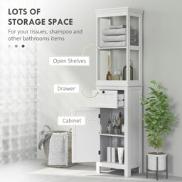 Rackhams Slim Bathroom Storage Cabinet with Open Shelves and Drawer, White - White - thumbnail 3