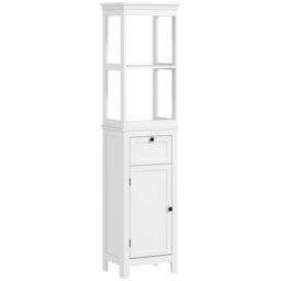 Rackhams Slim Bathroom Storage Cabinet with Open Shelves and Drawer, White - White - thumbnail 2
