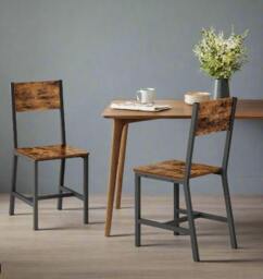 Rackhams Set of 4 Industrial Dining Chairs with Steel Frame and Rustic Brown Particleboard Seats - thumbnail 4