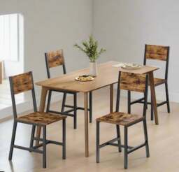 Rackhams Set of 4 Industrial Dining Chairs with Steel Frame and Rustic Brown Particleboard Seats