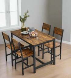 Rackhams Set of 4 Industrial Dining Chairs with Steel Frame and Rustic Brown Particleboard Seats - thumbnail 2