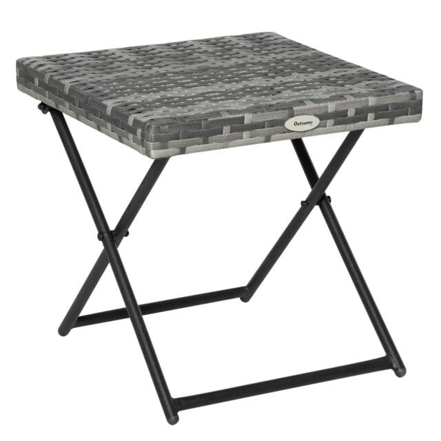 Rackhams Square PE Wicker Rattan Folding Table,Weather Resistant Wicker Weave Side Table with Steel Frame, Grey - image 1