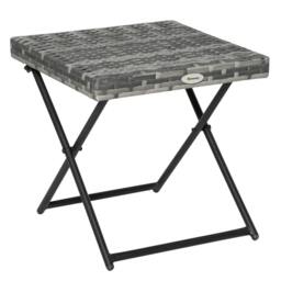Rackhams Square PE Wicker Rattan Folding Table,Weather Resistant Wicker Weave Side Table with Steel Frame, Grey - thumbnail 1