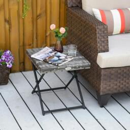 Rackhams Square PE Wicker Rattan Folding Table,Weather Resistant Wicker Weave Side Table with Steel Frame, Grey - thumbnail 2