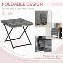 Rackhams Square PE Wicker Rattan Folding Table,Weather Resistant Wicker Weave Side Table with Steel Frame, Grey - thumbnail 4