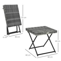 Rackhams Square PE Wicker Rattan Folding Table,Weather Resistant Wicker Weave Side Table with Steel Frame, Grey - thumbnail 3