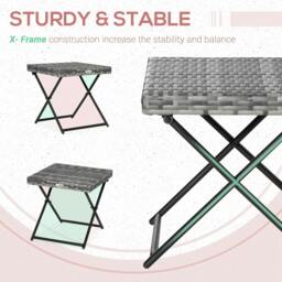 Rackhams Square PE Wicker Rattan Folding Table,Weather Resistant Wicker Weave Side Table with Steel Frame, Grey - thumbnail 6