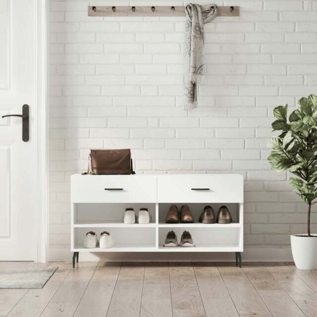 Rackhams Shoe Bench White 102x35x55 cm Engineered Wood - image 1