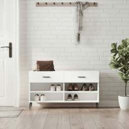 Rackhams Shoe Bench White 102x35x55 cm Engineered Wood - thumbnail 1