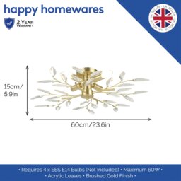Rackhams Modern Brushed Gold Plated Branch Ceiling Light Fitting with Acrylic Leaves - thumbnail 6