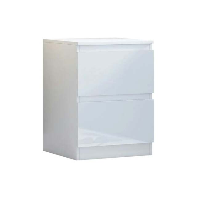 Rackhams Carlton 2 Drawer Bedside Table Cabinet in Gloss White - White - image 1
