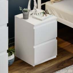 Rackhams Carlton 2 Drawer Bedside Table Cabinet in Gloss White - White - thumbnail 2