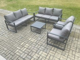 Rackhams Aluminium Outdoor Lounge Sofa Set Garden Furniture Sets with Square Coffee Table 2 Chairs Dark Grey 8 Seater - thumbnail 2