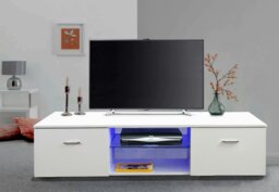 "Rackhams Auriga White Modern TV Cabinet for Flat TV Screens of up to 65"" Entertainment Unit with Shelves and Built-in Blue LED Lights" - thumbnail 3