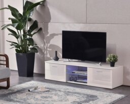 "Rackhams Auriga White Modern TV Cabinet for Flat TV Screens of up to 65"" Entertainment Unit with Shelves and Built-in Blue LED Lights" - thumbnail 1