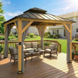 Rackhams 3 x 3 m Hardtop Gazebo, Double Roof Garden Gazebo - 305 x 305 x 285 cm - Hardtop Gazebo - Light Grey - thumbnail 6