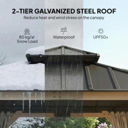 Rackhams 3 x 3 m Hardtop Gazebo, Double Roof Garden Gazebo - 305 x 305 x 285 cm - Hardtop Gazebo - Light Grey - thumbnail 4