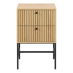 Rackhams Albany 2 Drawer Bedside Table in Oak/Black Legs - 1 - Oak & Black - Manufactured wood,Powder coated Steel - thumbnail 2