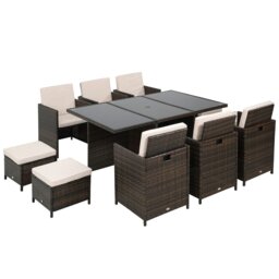 Rackhams 11PC Garden Rattan Dining Set Cushion Patio Table Chair Conservatory - Brown - Aluminium, polyester, PE rattan - 175cmx116cmx74cm - thumbnail 3
