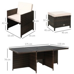 Rackhams 11PC Garden Rattan Dining Set Cushion Patio Table Chair Conservatory - Brown - Aluminium, polyester, PE rattan - 175cmx116cmx74cm - thumbnail 6