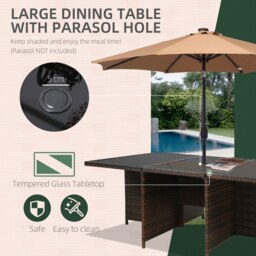 Rackhams 11PC Garden Rattan Dining Set Cushion Patio Table Chair Conservatory - Brown - Aluminium, polyester, PE rattan - 175cmx116cmx74cm - thumbnail 5